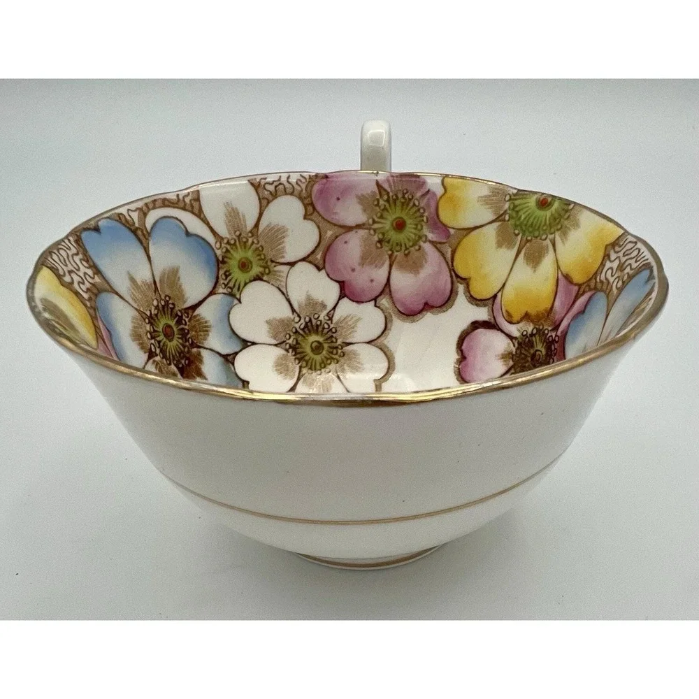 Victoria C and E Bone China England Teacup & Saucer Set  Annette Floral Flowers